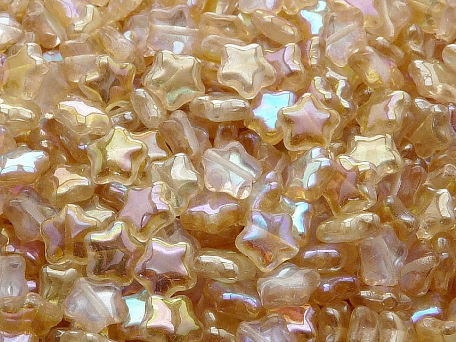 50 pcs 50 pcs Star Beads 8 mm Crystal Yellow Rainbow Czech Glass 