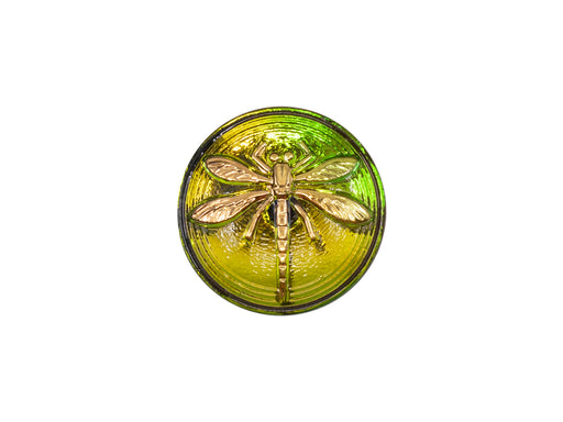 1 pc Czech Glass Cabochon Pink Green Gold Dragonfly (Smooth Reverse Side), Hand Painted, Size 8 (18mm)