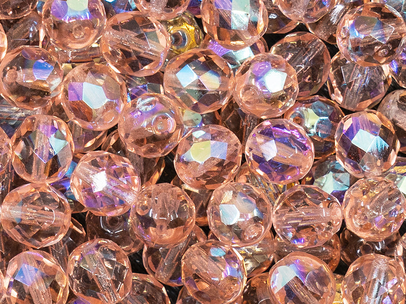 25 pcs Fire Polished Faceted Beads Round, 8mm, Rosaline AB, Czech Glass