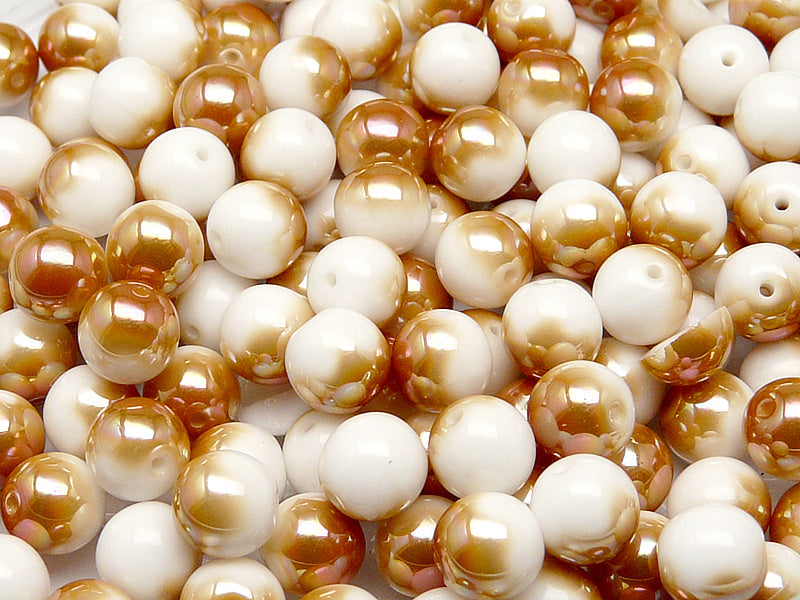 25 pcs Round Pressed Beads, 8mm, Chalk White Apricot Medium, Czech Glass