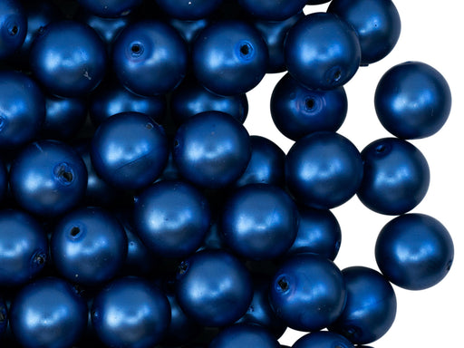 30 pcs Round Pearl Beads, 8mm, Blue Matte, Czech Glass