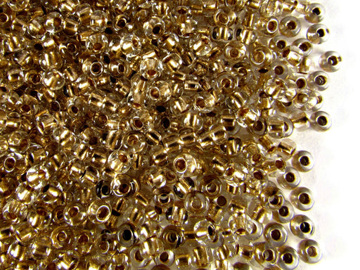 20 g 8/0 Seed Beads Preciosa Ornela, Crystal Transparent Gold Lined, Czech Glass