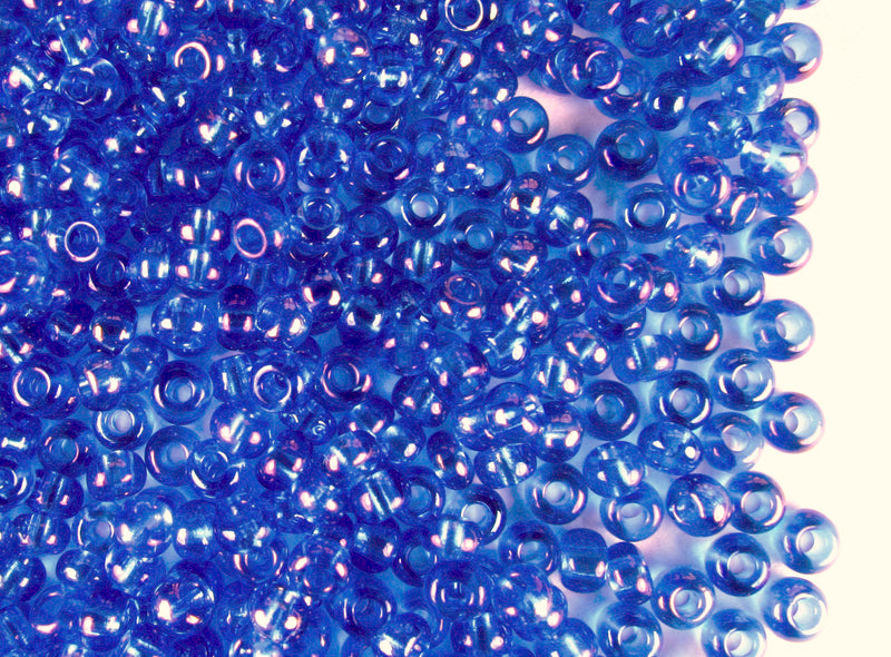 20 g 8/0 Seed Beads Preciosa Ornela, Light Blue Transparent Rainbow, Czech Glass