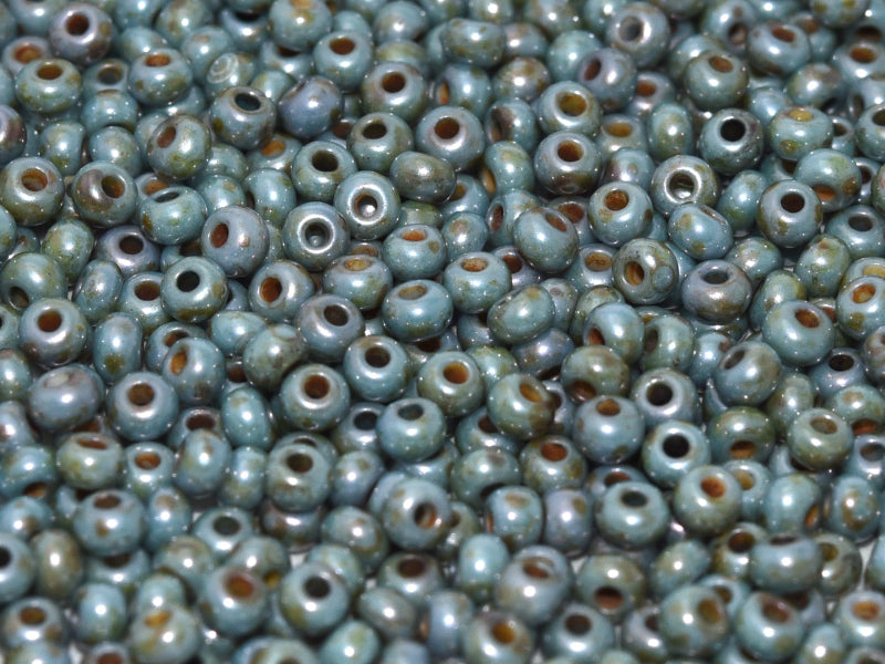 20 g 8/0 Seed Beads, Chalk White Blue Luster, Czech Glass