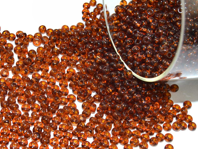 20 g 9/0 Seed Beads Preciosa Ornela, Dark Topaz Transparent, Czech Glass