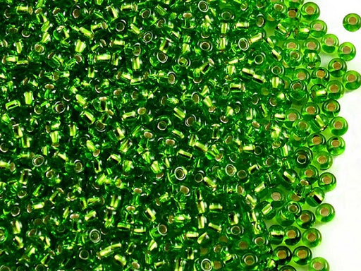 20 g 9/0 Seed Beads Preciosa Ornela, Transparent Green Silver Lined, Czech Glass