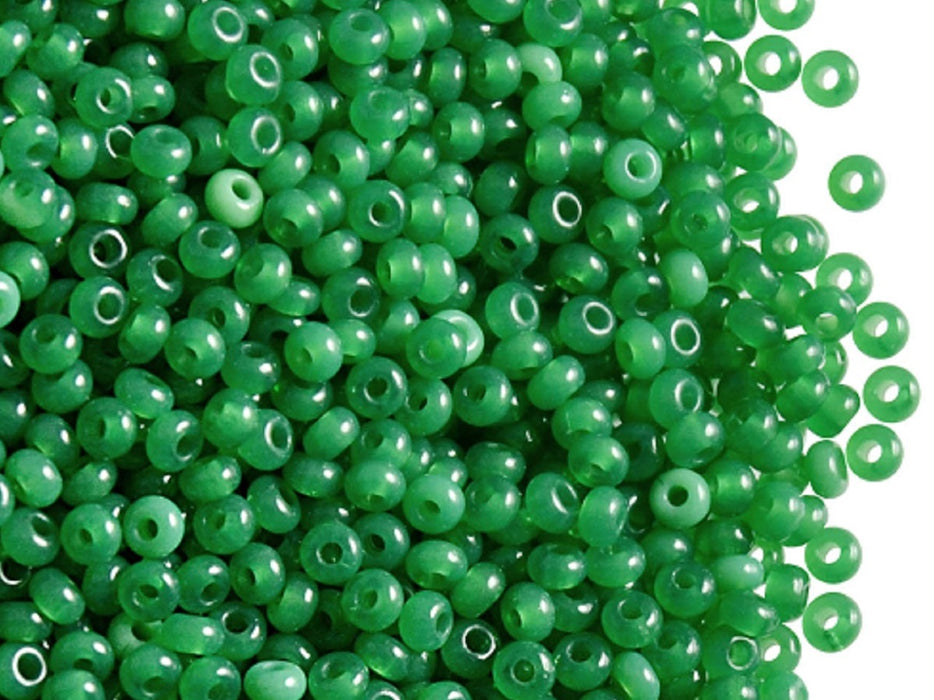 20 g 9/0 Seed Beads Preciosa Ornela, Green Opal, Czech Glass