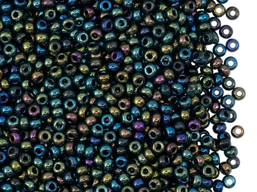 20 g 9/0 Seed Beads Preciosa Ornela, Green Iris Metallic, Czech Glass