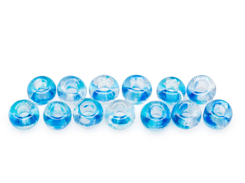 20 g Rocailles 9/0, Crystal With Blue Splashes, Czech Glass