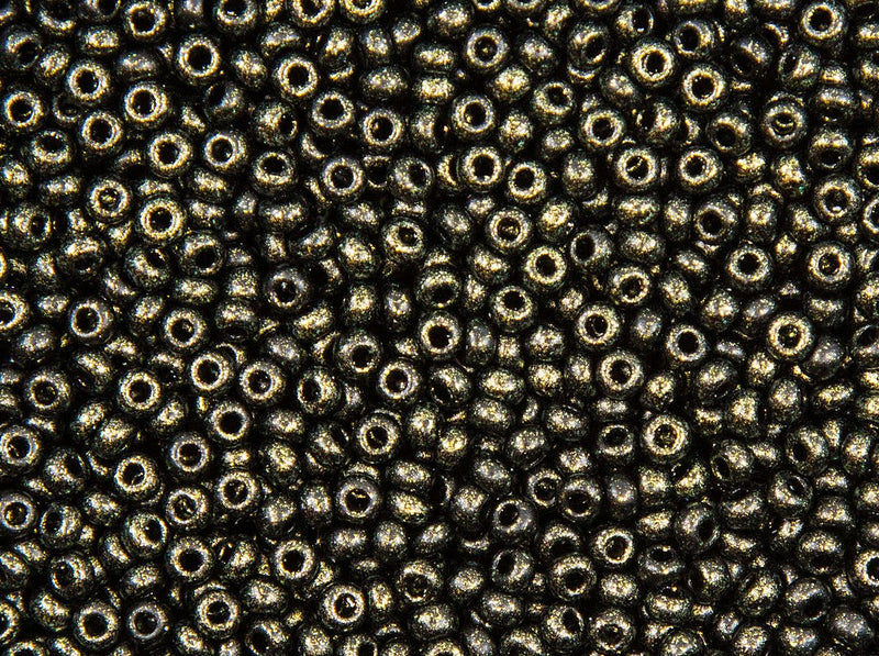 Rocailles 9/0 Jet Polychrome Gold Rush Czech Glass Gold