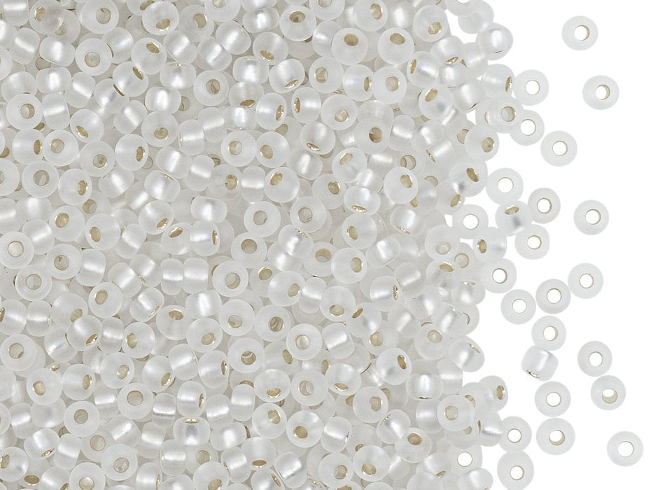 Rocailles Seed Beads 9/0, Crystal Matte Silver Lined, Czech Glass