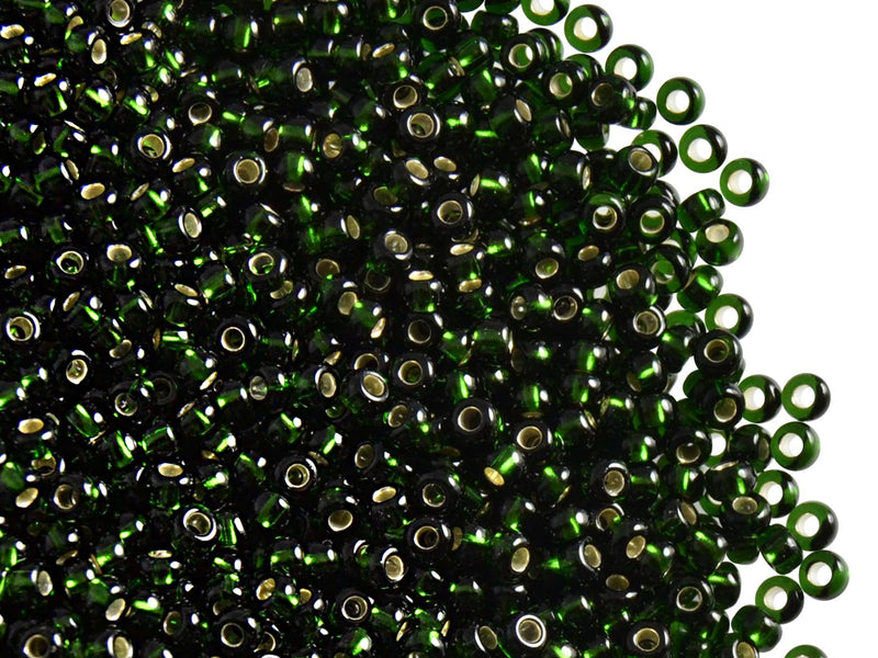 20 g 9/0 Seed Beads Preciosa Ornela, Green Silver Lined, Czech Glass