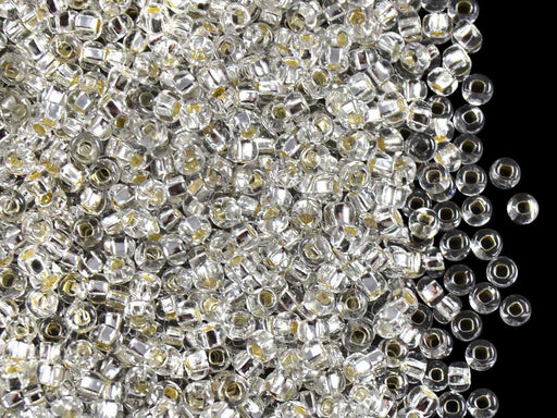 20 g 9/0 Seed Beads Preciosa Ornela, Crystal Clear Silver Lined, Czech Glass