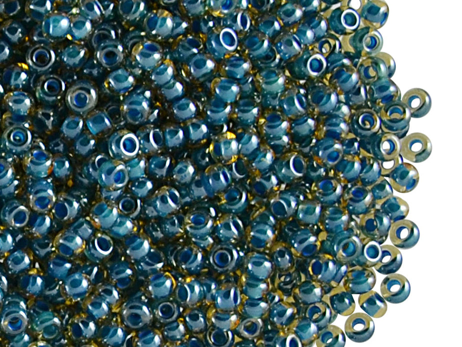20 g 9/0 Seed Beads Preciosa Ornela, Transparent Topaz Teal Lined, Czech Glass