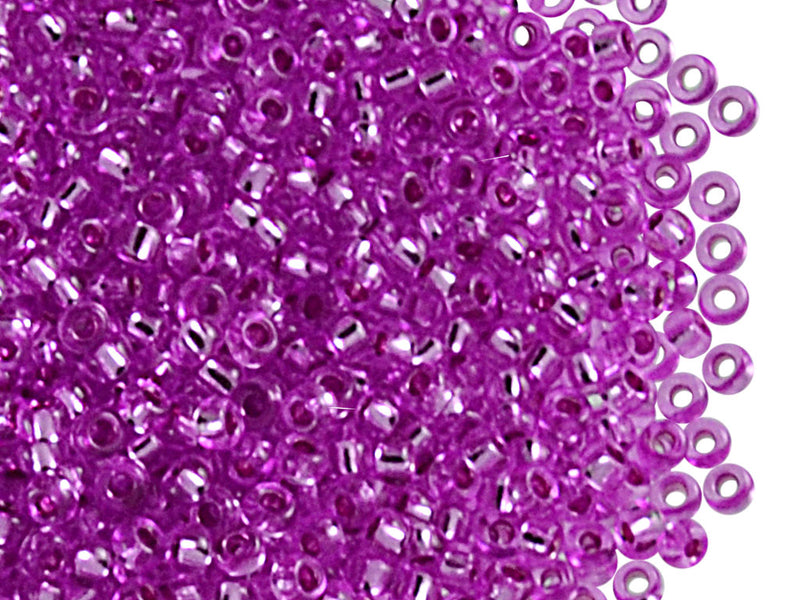 20 g 9/0 Seed Beads Preciosa Ornela, Fuchsia Transparent Silver Lined, Czech Glass