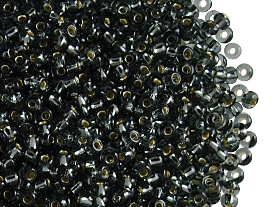20 g 9/0 Seed Beads Preciosa Ornela, Transparent Black Diamond Silver Lined, Czech Glass