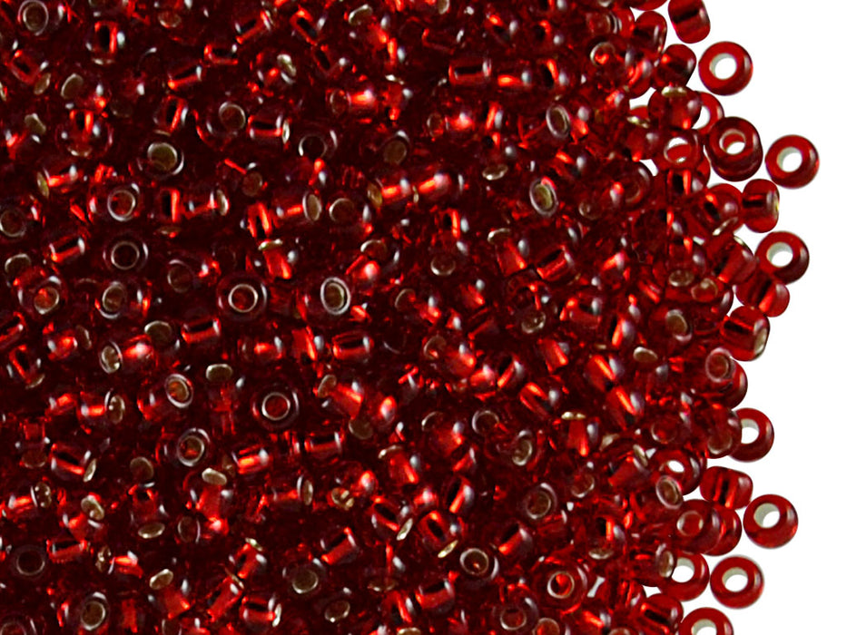 20 g 9/0 Seed Beads Preciosa Ornela, Light Red Transparent Silver Lined, Czech Glass