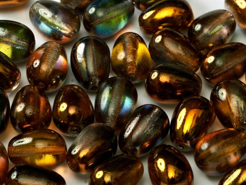 Glass drops 11x8 mm, Crystal Magic Copper, Czech Glass