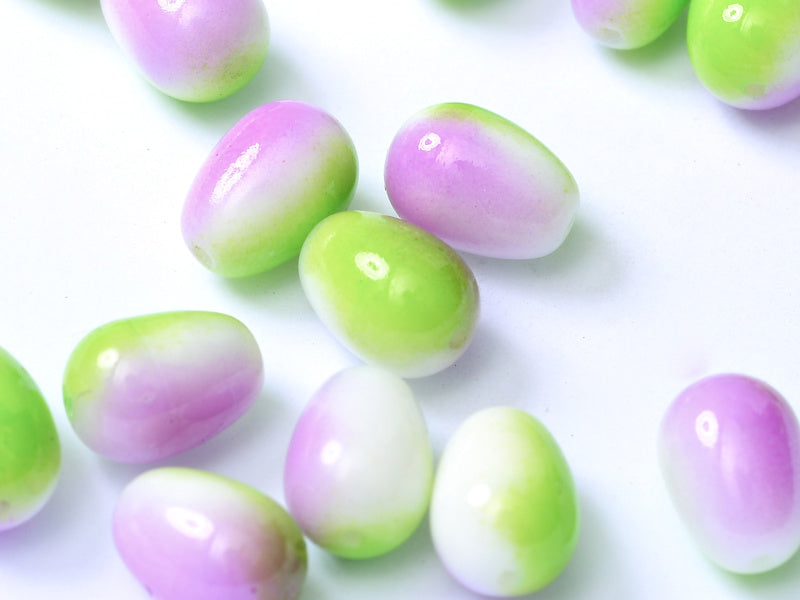 Glass drops 11x8 mm, Chalk White Funky Orchid, Czech Glass