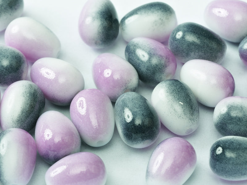 Glass drops 11x8 mm, Chalk White Funky Purple, Czech Glass
