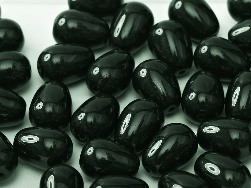 Glass drops 11x8 mm, Jet Black, Czech Glass