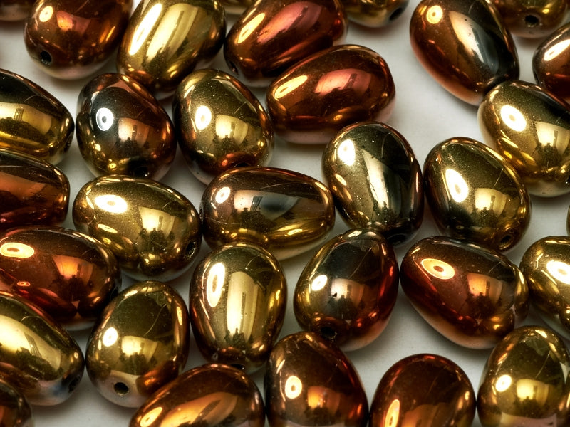 Glass drops 11x8 mm, Jet California Gold Rush, Czech Glass