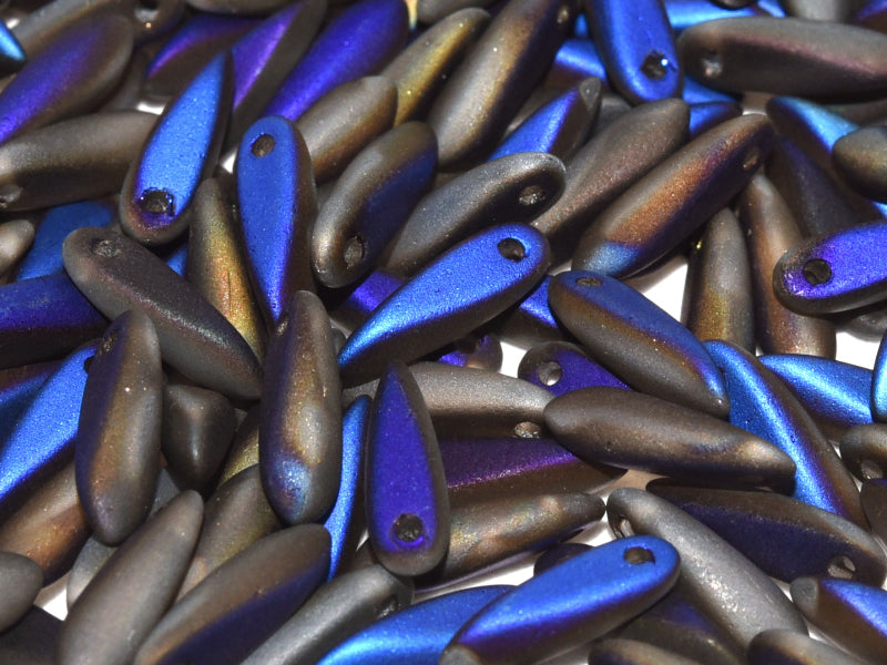 Dagger Beads 3x11 mm, Crystal Full Azuro Matted, Czech Glass