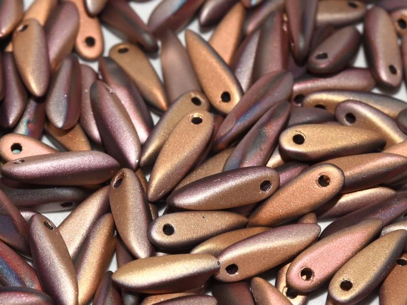 Dagger Beads 3x11 mm, Crystal Full Capri Rose Matted, Czech Glass