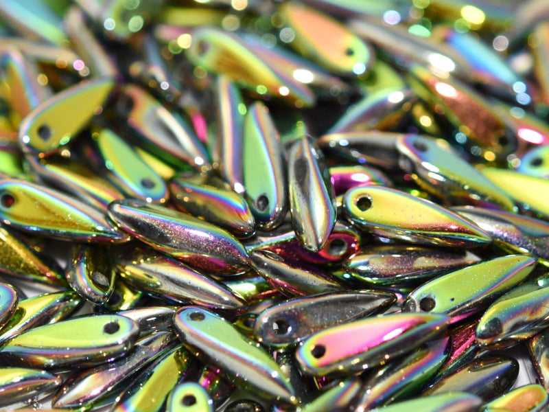 Dagger Beads 3x11 mm, Crystal Vitrail Full, Czech Glass