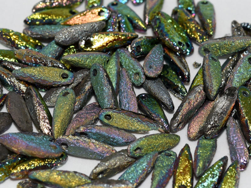 200 pcs Dagger Beads 3x11 mm, Crystal Etched Full Vitrail, Czech Glass