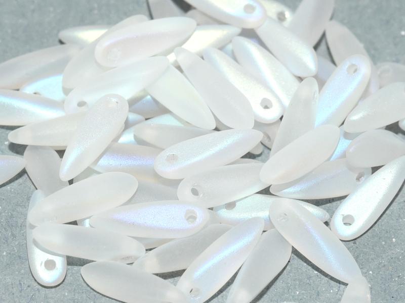Dagger Beads 3x11 mm, Crystal Full AB Matted, Czech Glass