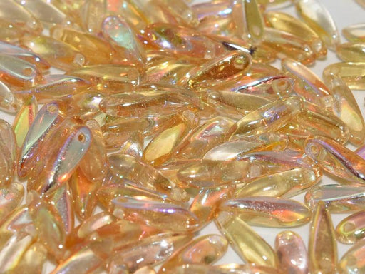 Dagger Beads 3x11 mm, Crystal Yellow Rainbow, Czech Glass