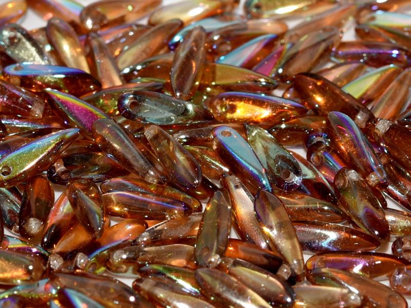 Dagger Beads 3x11 mm, Crystal Brown Rainbow, Czech Glass