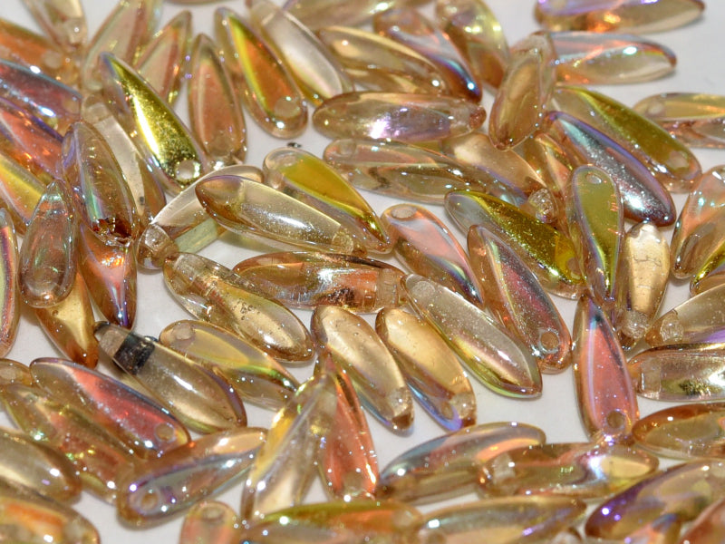 Dagger Beads 3x11 mm, Crystal Lemon Rainbow, Czech Glass