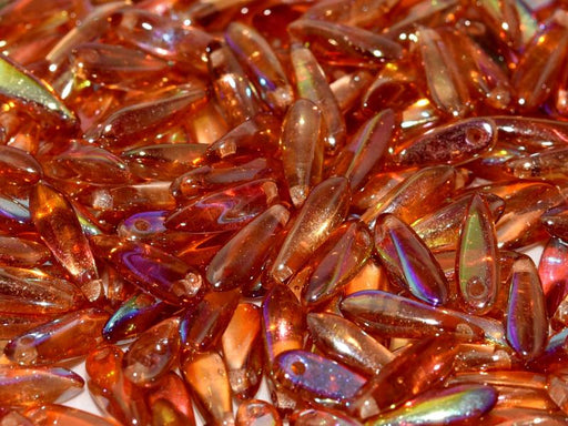 Dagger Beads 3x11 mm, Crystal Orange Rainbow, Czech Glass