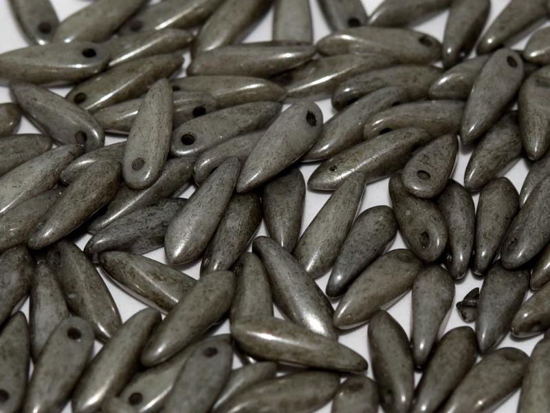 Dagger Beads 3x11 mm, Chalk White Gray Luster, Czech Glass