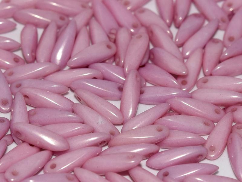 Dagger Beads 3x11 mm, Chalk White Lila Luster, Czech Glass