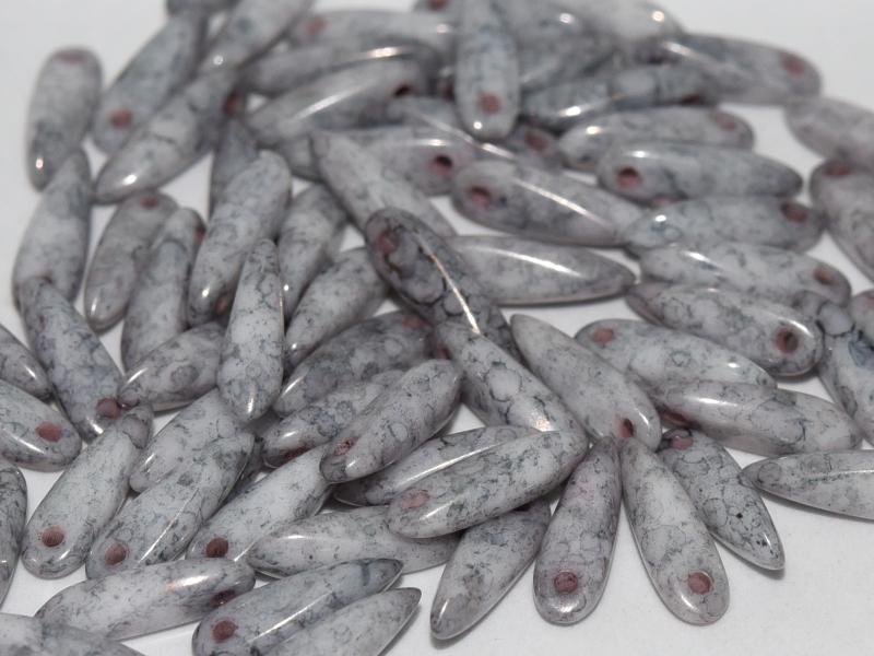 Dagger Beads 3x11 mm, Chalk White Terracotta Copper, Czech Glass