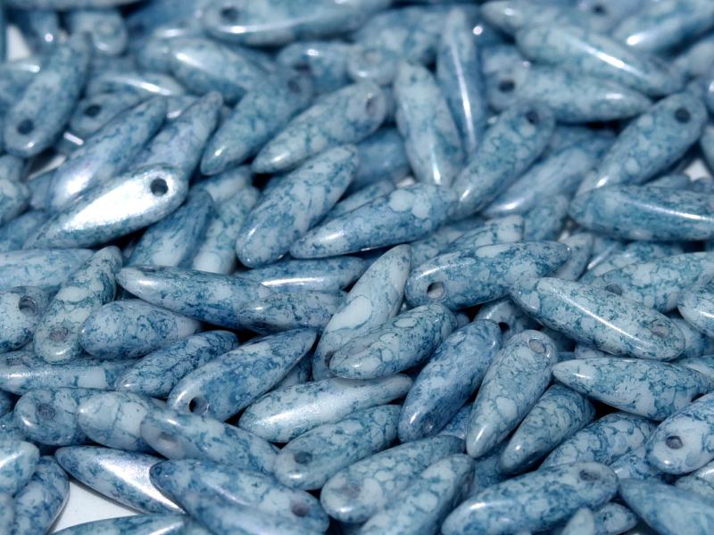 Dagger Beads 3x11 mm, Chalk White Terracotta Blue, Czech Glass