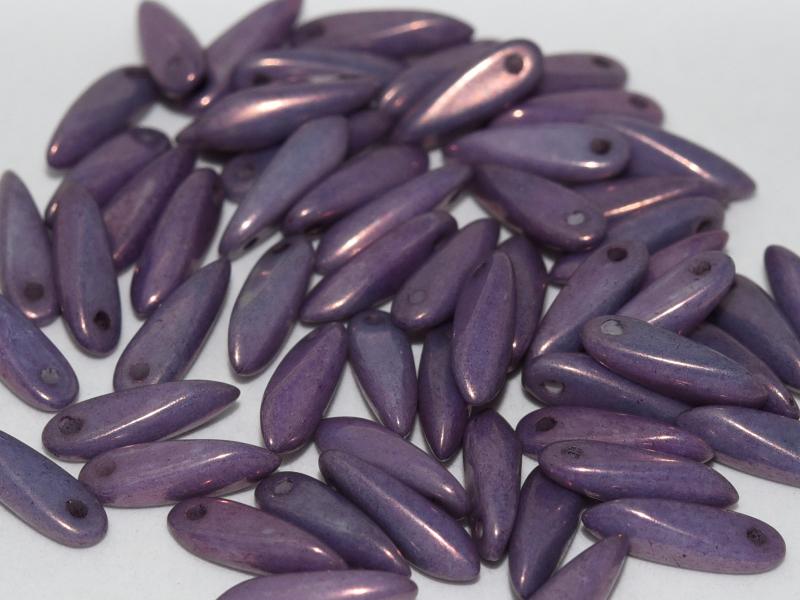 Dagger Beads 3x11 mm, Chalk White Lila Vega Luster, Czech Glass