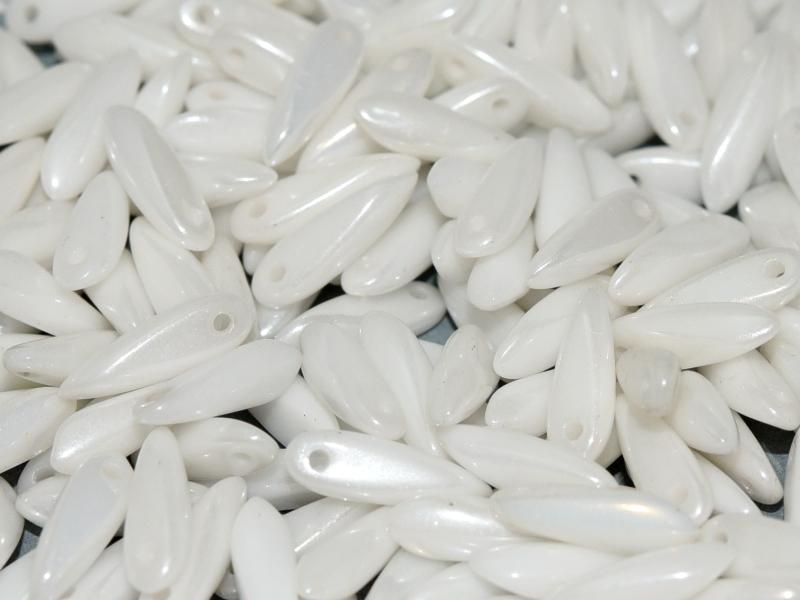 200 pcs Dagger Beads 3x11 mm, Chalk White Shimmer, Czech Glass