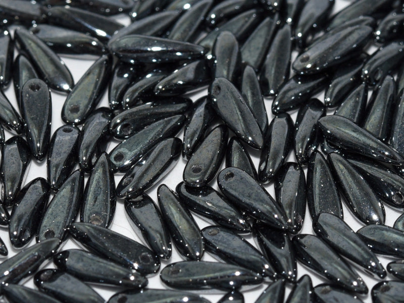 Dagger Beads 3x11 mm, Jet Hematite, Czech Glass