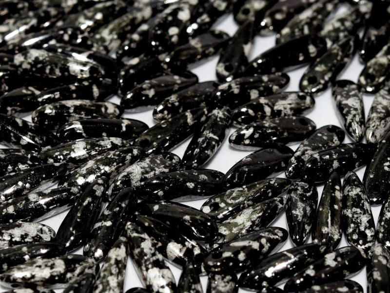 Dagger Beads 3x11 mm, Jet Antique Chrome, Czech Glass