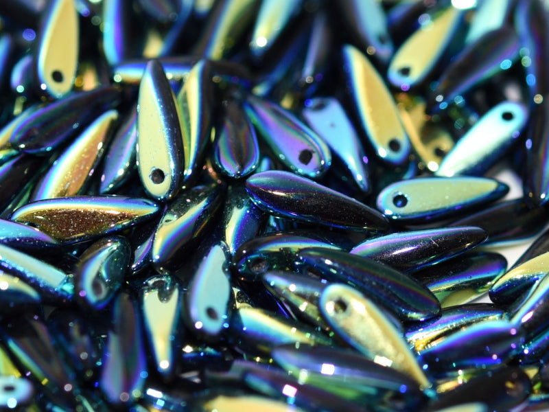 Dagger Beads 3x11 mm, Jet Full AB, Czech Glass