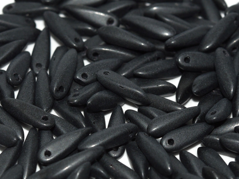 Dagger Beads 3x11 mm, Jet Matted, Czech Glass