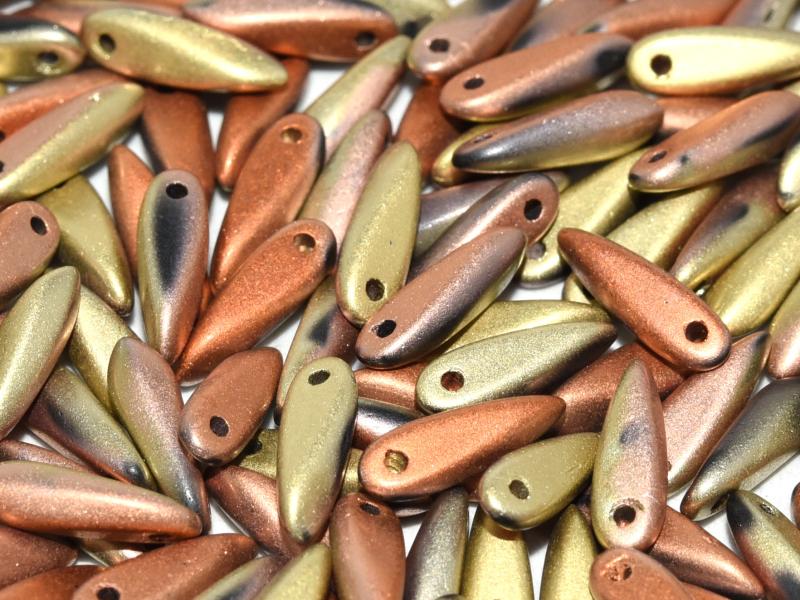 Dagger Beads 3x11 mm, Jet California Gold Rush Matted, Czech Glass