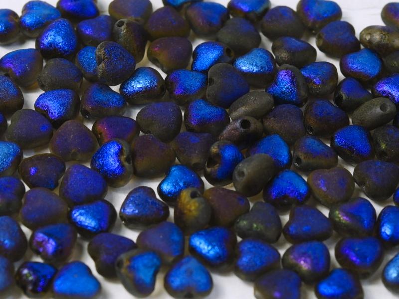 Heart Beads 6 mm, Crystal Etched Azuro Full, Czech Glass