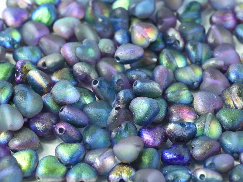 Heart Beads 6 mm, Crystal Etched Magic Blue, Czech Glass