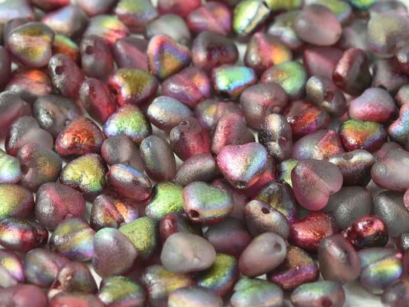 Heart Beads 6 mm, Crystal Etched Magic Wine, Czech Glass
