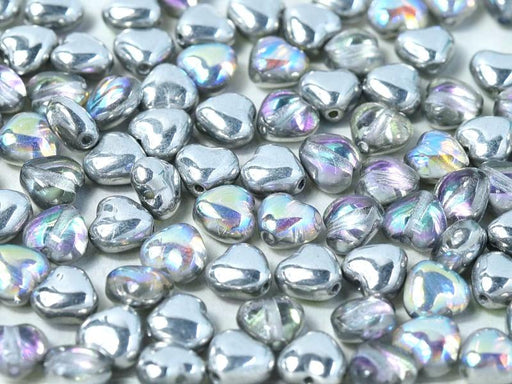 Heart Beads 6 mm, Crystal Silver Rainbow, Czech Glass